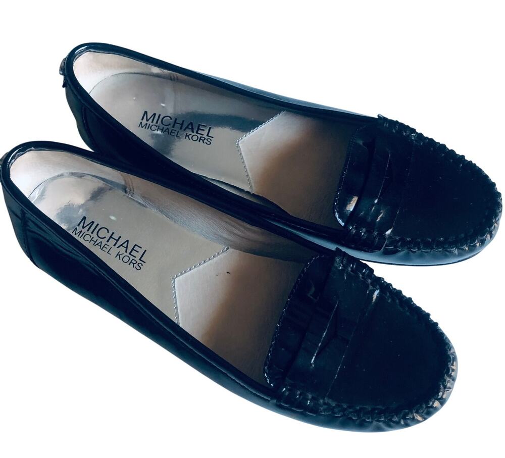 Michael Kors Women's 6 Black Patent Leather Penny Loafer Flat Slip On Shoe